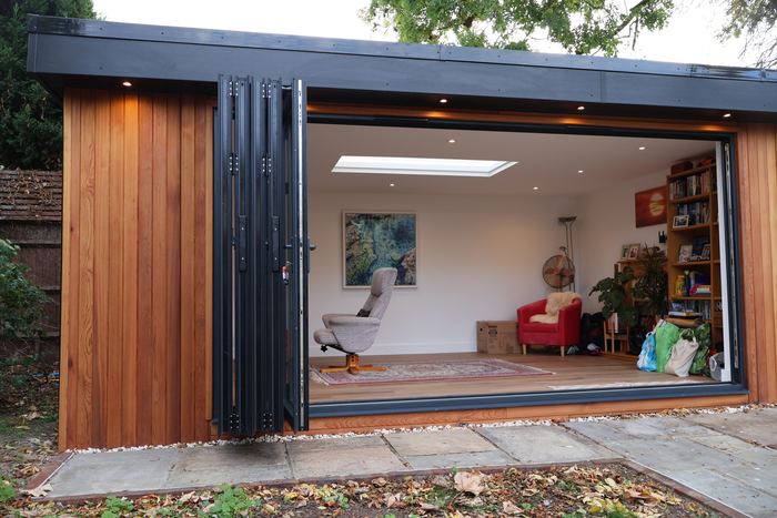 The bi-folds stacked neatly to one side