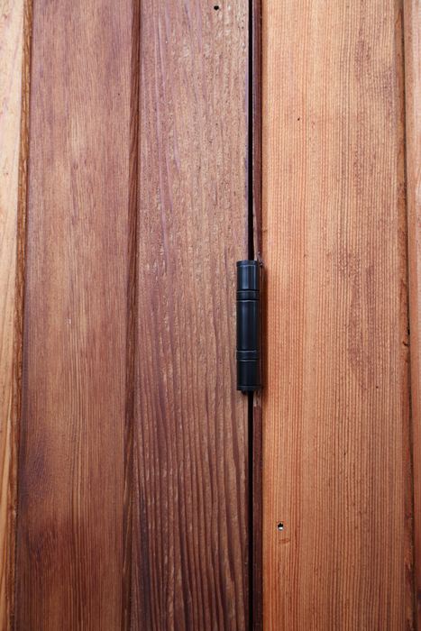 A hinge on the flush timber door