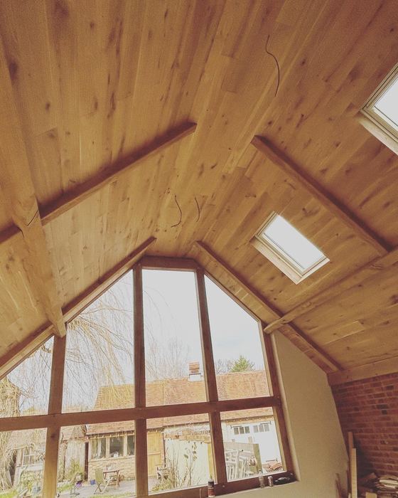 Vaulted oak ceiling with glazed gable
